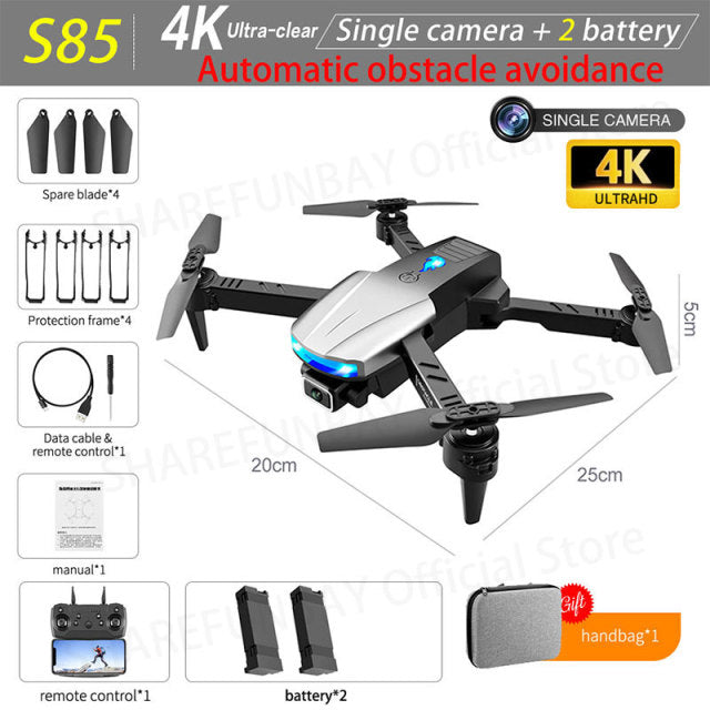 New S85 Pro Rc Mini Drone 4k Profesional HD Dual Camera Fpv Drones With infrared obstacle avoidance Rc Helicopter Quadcopter Toy 4K single camera 2B - Tophatter Daily Deals