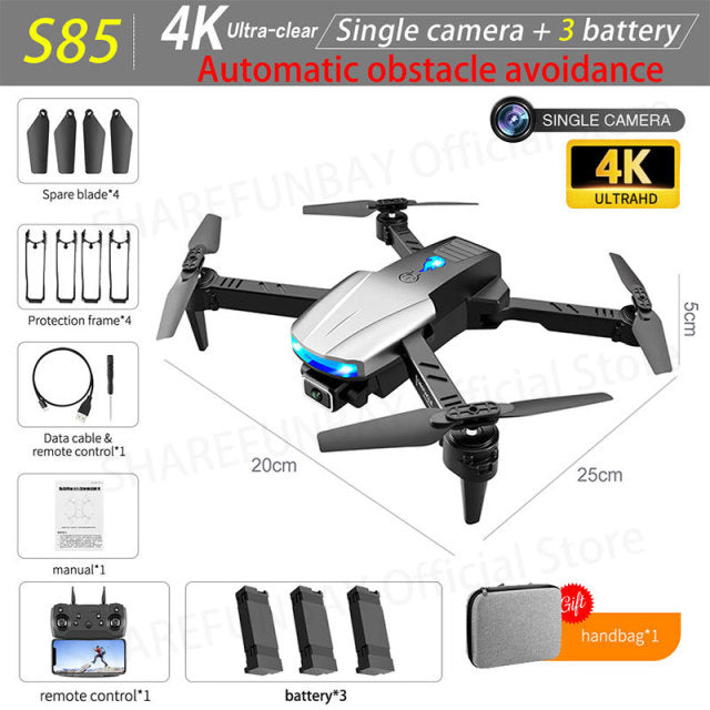 New S85 Pro Rc Mini Drone 4k Profesional HD Dual Camera Fpv Drones With infrared obstacle avoidance Rc Helicopter Quadcopter Toy 4K single camera 3B - Tophatter Daily Deals