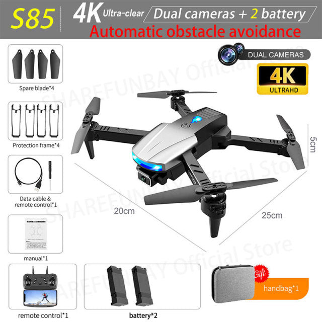 New S85 Pro Rc Mini Drone 4k Profesional HD Dual Camera Fpv Drones With infrared obstacle avoidance Rc Helicopter Quadcopter Toy 4K dual camera 2B - Tophatter Daily Deals