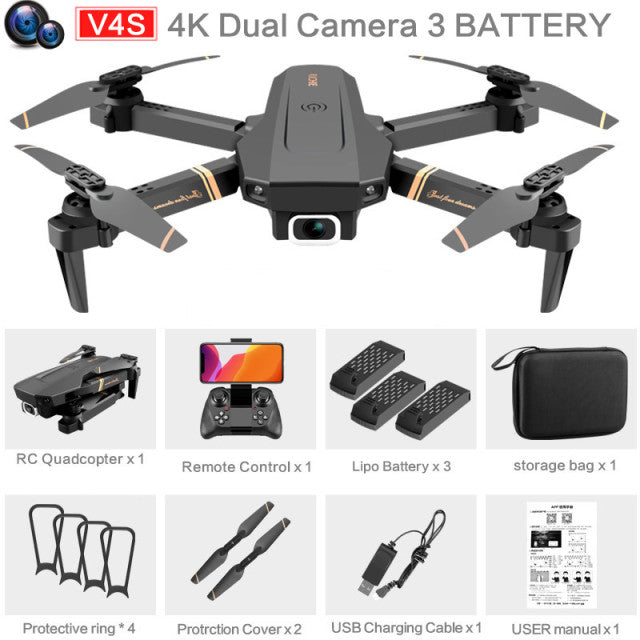 4DRC V4 WIFI FPV Drone WiFi live video FPV 4K/1080P HD Wide Angle Camera Foldable Altitude Hold Durable RC Quadcopter 4K-Dual camera-3B 2 - Tophatter Daily Deals