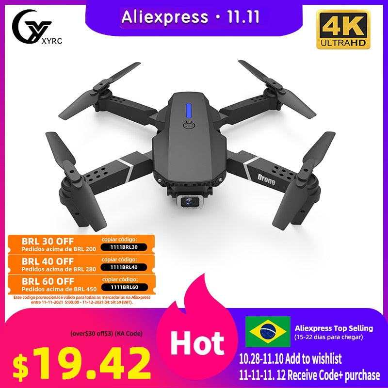 2021 New Quadcopter E88 Pro WIFI FPV Drone With Wide Angle HD 4K 1080P Camera Height Hold RC Foldable Quadcopter Dron Gift Toy - Tophatter Daily Deals