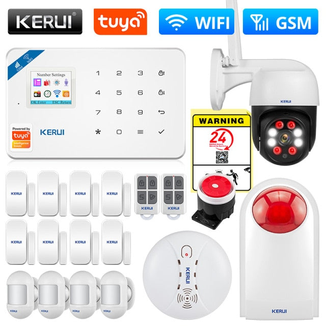 KERUI Tuya Smart WIFI GSM Security Alarm System Works With Alexa Home Burglar Motion Detector Smoke Door Window Sensor IP Camera WIFI GSM KIT13Alarm - Tophatter Daily Deals