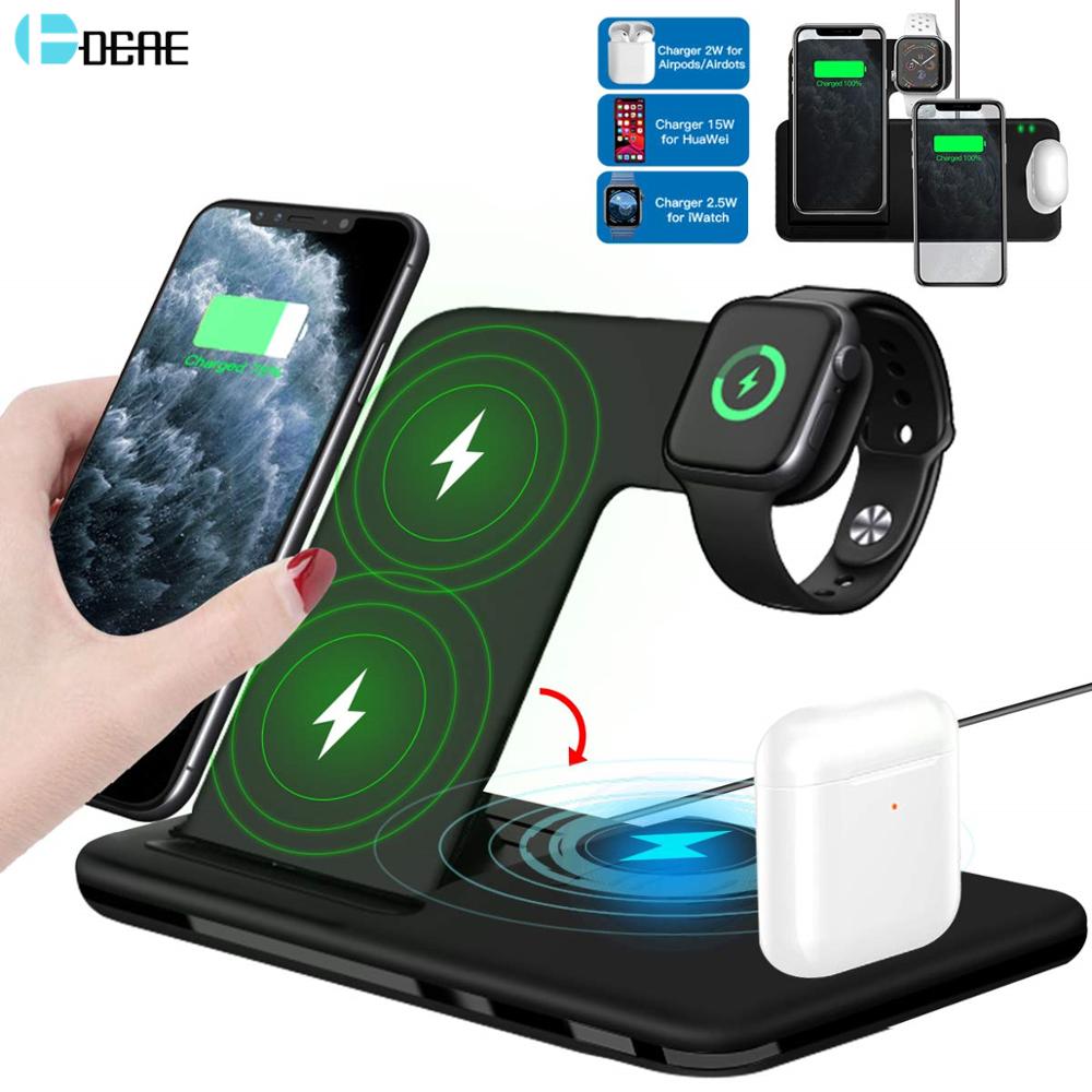 15W Qi Fast Wireless Charger Stand For iPhone 11 12 X 8 Apple Watch 4 in 1 Foldable Charging Dock Station for Airpods Pro iWatch - Tophatter Daily Deals