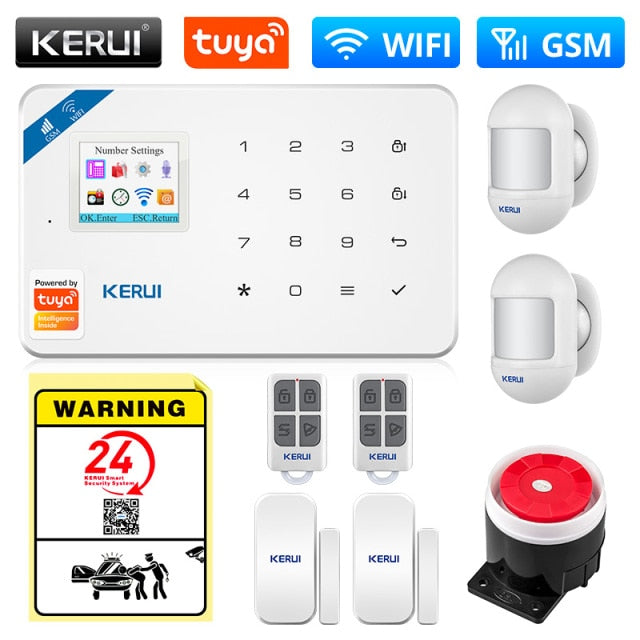 KERUI Tuya Smart WIFI GSM Security Alarm System Works With Alexa Home Burglar Motion Detector Smoke Door Window Sensor IP Camera WIFI GSM KIT2 Alarm - Tophatter Daily Deals