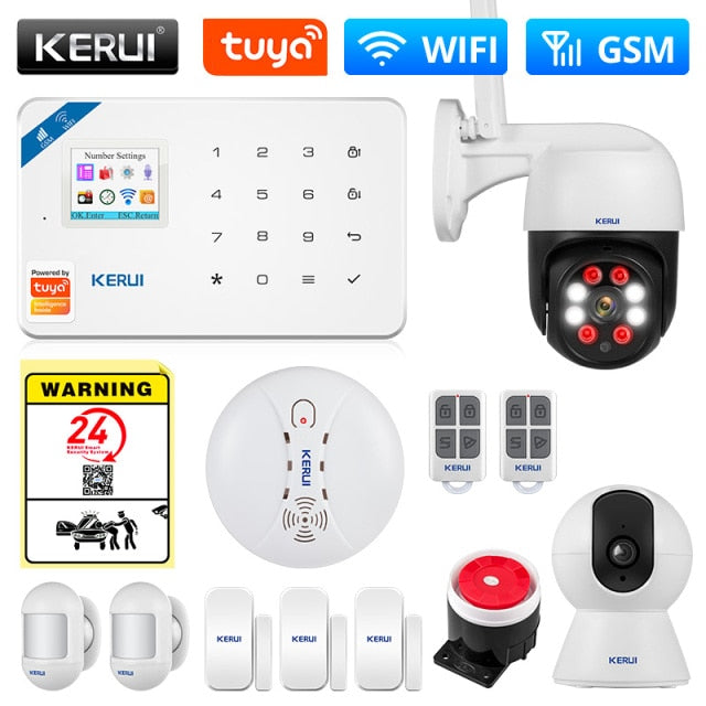 KERUI Tuya Smart WIFI GSM Security Alarm System Works With Alexa Home Burglar Motion Detector Smoke Door Window Sensor IP Camera WIFI GSM KIT8 Alarm - Tophatter Daily Deals