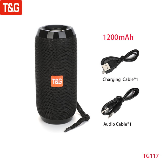 T&amp;G TG117 Portable Bluetooth Speaker Wireless Bass Column Waterproof Outdoor Music Vibro Speakers TF Card Subwoofer Loudspeaker Black Speaker - Tophatter Daily Deals