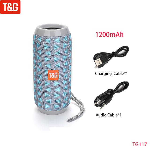 T&amp;G TG117 Portable Bluetooth Speaker Wireless Bass Column Waterproof Outdoor Music Vibro Speakers TF Card Subwoofer Loudspeaker Grey Speaker - Tophatter Daily Deals