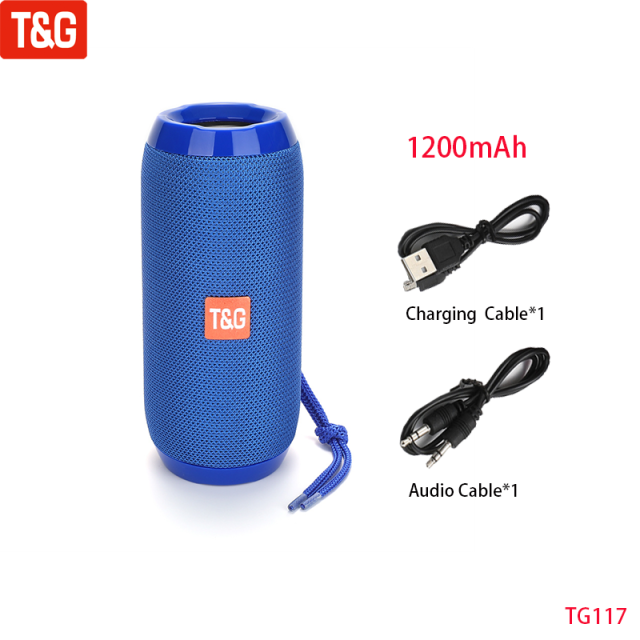 T&amp;G TG117 Portable Bluetooth Speaker Wireless Bass Column Waterproof Outdoor Music Vibro Speakers TF Card Subwoofer Loudspeaker Blue Speaker - Tophatter Daily Deals