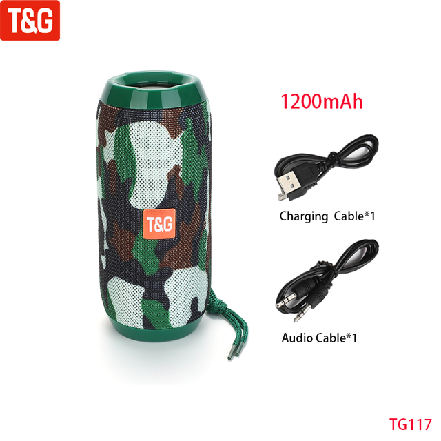 T&amp;G TG117 Portable Bluetooth Speaker Wireless Bass Column Waterproof Outdoor Music Vibro Speakers TF Card Subwoofer Loudspeaker Camouflage Speaker - Tophatter Daily Deals