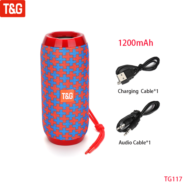 T&amp;G TG117 Portable Bluetooth Speaker Wireless Bass Column Waterproof Outdoor Music Vibro Speakers TF Card Subwoofer Loudspeaker Red Blue Speaker - Tophatter Daily Deals