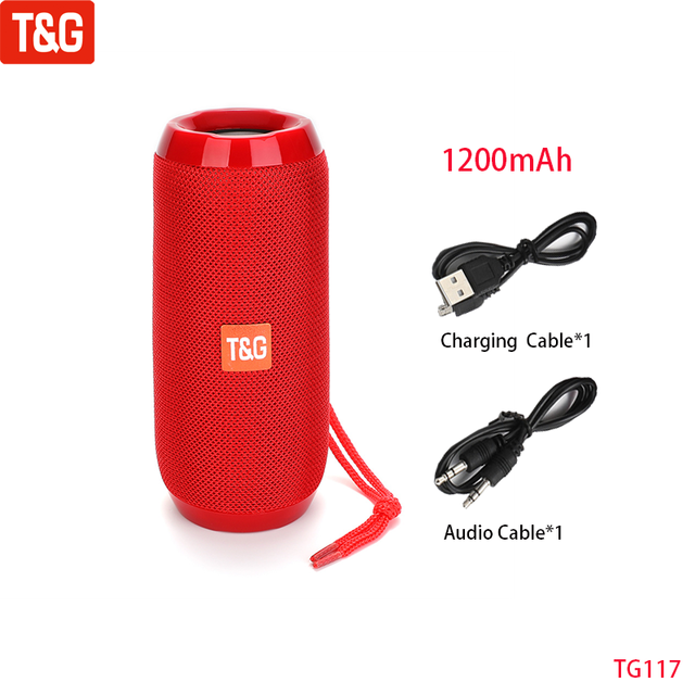 T&amp;G TG117 Portable Bluetooth Speaker Wireless Bass Column Waterproof Outdoor Music Vibro Speakers TF Card Subwoofer Loudspeaker Red Speaker - Tophatter Daily Deals