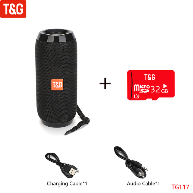 T&amp;G TG117 Portable Bluetooth Speaker Wireless Bass Column Waterproof Outdoor Music Vibro Speakers TF Card Subwoofer Loudspeaker Black TF Card Speaker - Tophatter Daily Deals