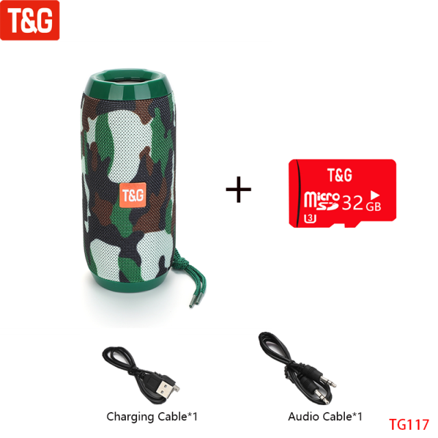 T&amp;G TG117 Portable Bluetooth Speaker Wireless Bass Column Waterproof Outdoor Music Vibro Speakers TF Card Subwoofer Loudspeaker Camouflage TF Card Speaker - Tophatter Daily Deals