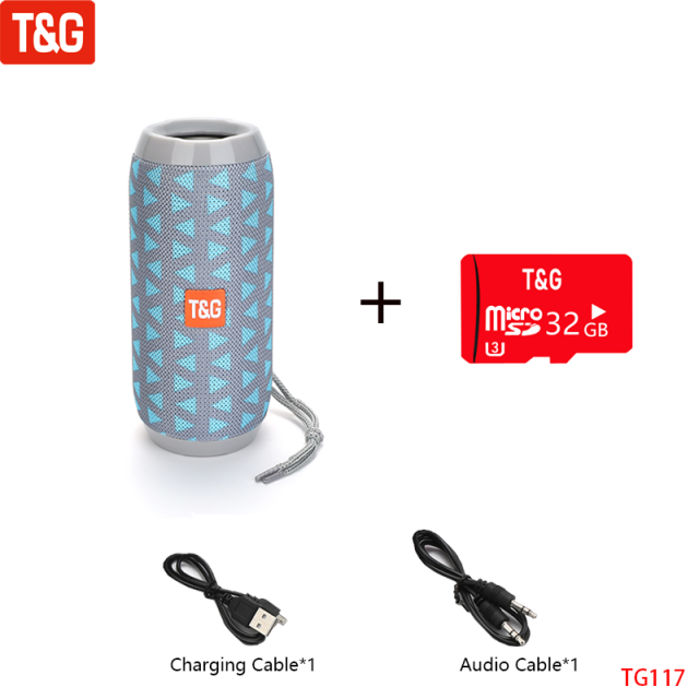 T&amp;G TG117 Portable Bluetooth Speaker Wireless Bass Column Waterproof Outdoor Music Vibro Speakers TF Card Subwoofer Loudspeaker Grey TF Card Speaker - Tophatter Daily Deals
