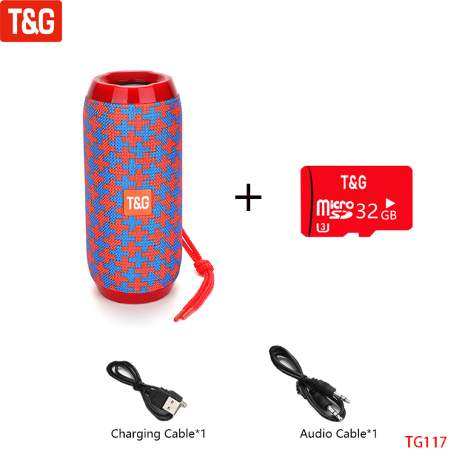 T&amp;G TG117 Portable Bluetooth Speaker Wireless Bass Column Waterproof Outdoor Music Vibro Speakers TF Card Subwoofer Loudspeaker Red Blue TF Card Speaker - Tophatter Daily Deals