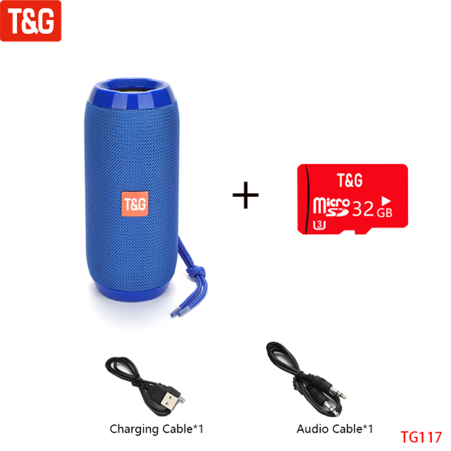 T&amp;G TG117 Portable Bluetooth Speaker Wireless Bass Column Waterproof Outdoor Music Vibro Speakers TF Card Subwoofer Loudspeaker Blue TF Card Speaker - Tophatter Daily Deals