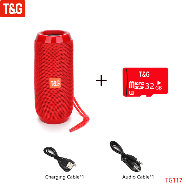 T&amp;G TG117 Portable Bluetooth Speaker Wireless Bass Column Waterproof Outdoor Music Vibro Speakers TF Card Subwoofer Loudspeaker Red TF Card Speaker - Tophatter Daily Deals