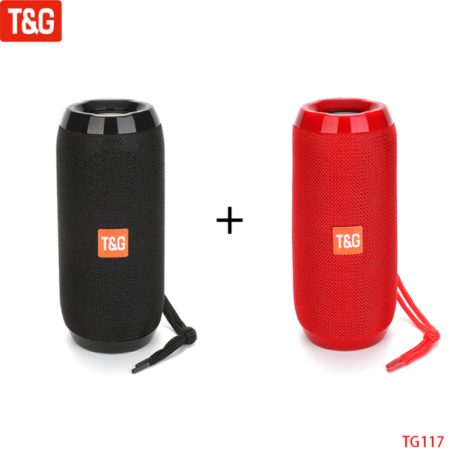 T&amp;G TG117 Portable Bluetooth Speaker Wireless Bass Column Waterproof Outdoor Music Vibro Speakers TF Card Subwoofer Loudspeaker Black Red Speaker - Tophatter Daily Deals