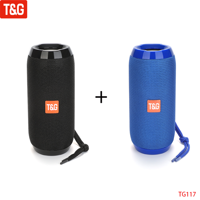 T&amp;G TG117 Portable Bluetooth Speaker Wireless Bass Column Waterproof Outdoor Music Vibro Speakers TF Card Subwoofer Loudspeaker Black Blue Speaker - Tophatter Daily Deals
