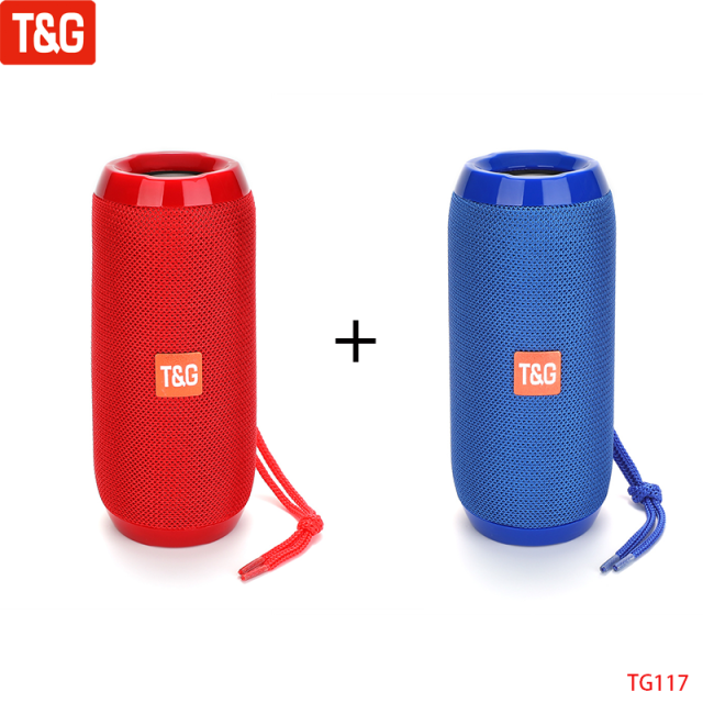T&amp;G TG117 Portable Bluetooth Speaker Wireless Bass Column Waterproof Outdoor Music Vibro Speakers TF Card Subwoofer Loudspeaker Red Blue 2 Speaker - Tophatter Daily Deals