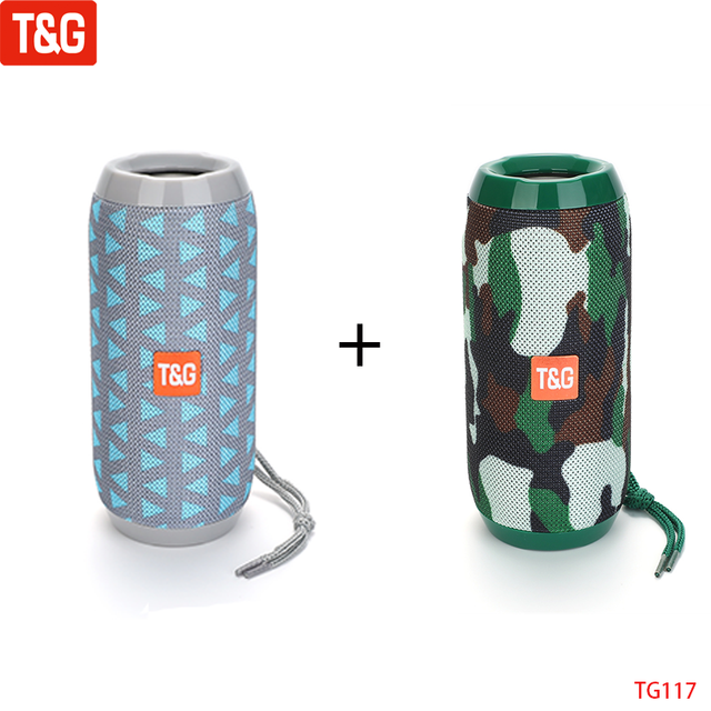T&amp;G TG117 Portable Bluetooth Speaker Wireless Bass Column Waterproof Outdoor Music Vibro Speakers TF Card Subwoofer Loudspeaker Gray Camouflage Speaker - Tophatter Daily Deals