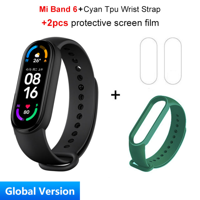 Global Version Xiaomi Mi Band 6 Smart Bracelet 1.56"AMOLED Screen miBand 6 Heart Rate Fitness Traker Bluetooth 5 ATM Waterproof Global add Cyan France - Tophatter Daily Deals