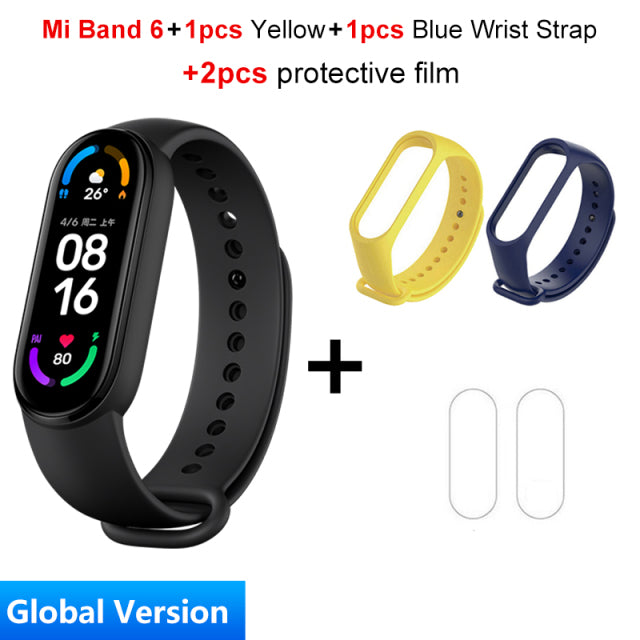 Global Version Xiaomi Mi Band 6 Smart Bracelet 1.56"AMOLED Screen miBand 6 Heart Rate Fitness Traker Bluetooth 5 ATM Waterproof add 2pcs Strap - Tophatter Daily Deals