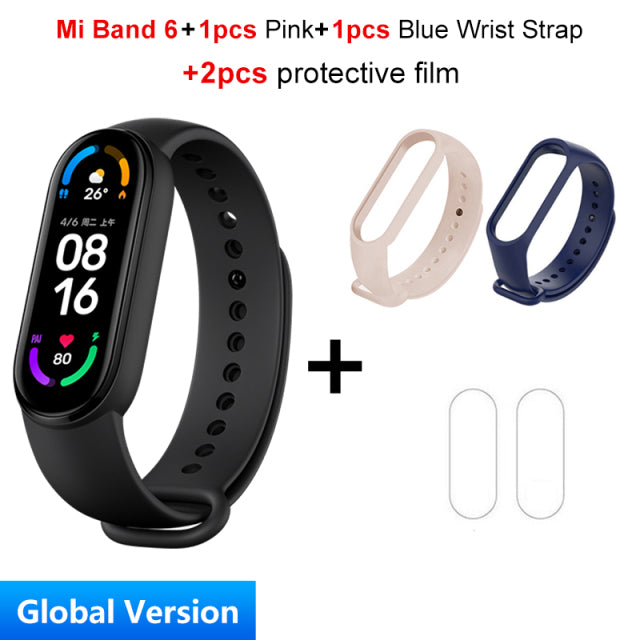 Global Version Xiaomi Mi Band 6 Smart Bracelet 1.56"AMOLED Screen miBand 6 Heart Rate Fitness Traker Bluetooth 5 ATM Waterproof add 2pcs Strap 2 - Tophatter Daily Deals