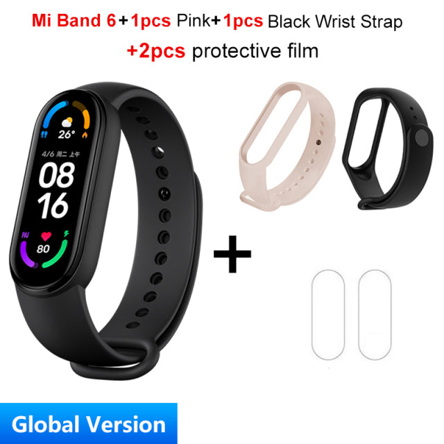 Global Version Xiaomi Mi Band 6 Smart Bracelet 1.56"AMOLED Screen miBand 6 Heart Rate Fitness Traker Bluetooth 5 ATM Waterproof add 2pcs Strap 3 - Tophatter Daily Deals