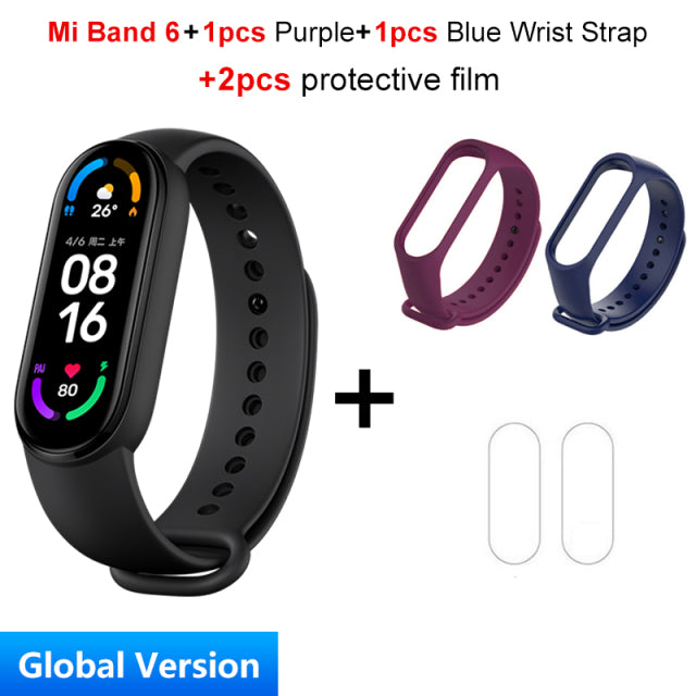 Global Version Xiaomi Mi Band 6 Smart Bracelet 1.56"AMOLED Screen miBand 6 Heart Rate Fitness Traker Bluetooth 5 ATM Waterproof add 2pcs Strap 4 - Tophatter Daily Deals