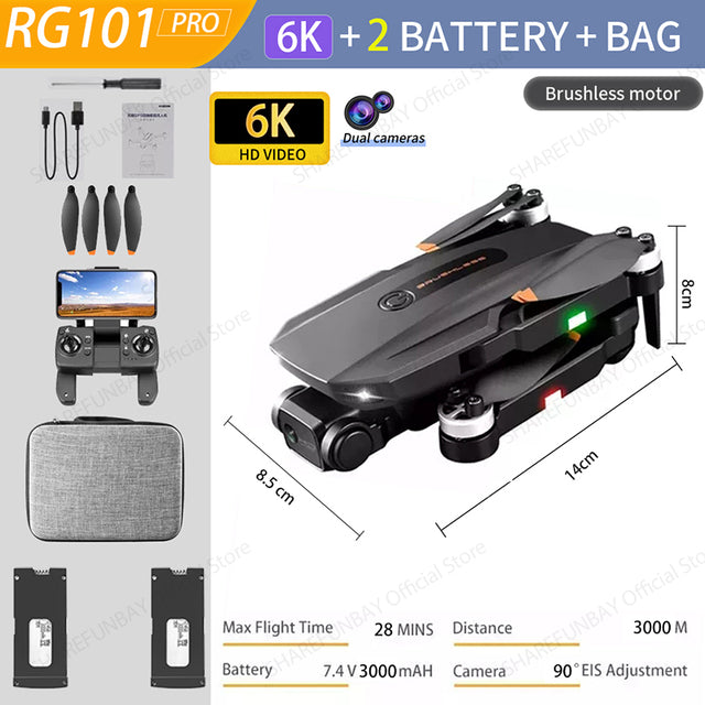 2022 NEW RG101 MAX GPS Drone 8K Professional Dual HD Camera FPV 3Km Aerial Photography Brushless Motor Foldable Quadcopter Toys RG101 PRO 6K 2B Bag - Tophatter Daily Deals