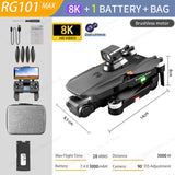 2022 NEW RG101 MAX GPS Drone 8K Professional Dual HD Camera FPV 3Km Aerial Photography Brushless Motor Foldable Quadcopter Toys RG101 MAX 8K 1B Bag - Tophatter Daily Deals