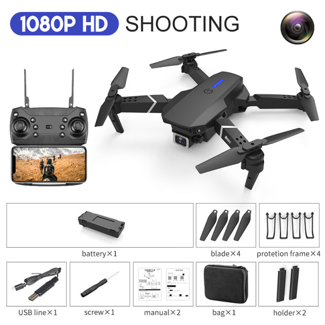 2022 NEW E88 Mini Drone 4K HD Daul Camera With Wifi FPV Portable Foldable Remote Control Drones Rc Quadcopter Camera Dron Toys 1080P Black Bag - Tophatter Daily Deals