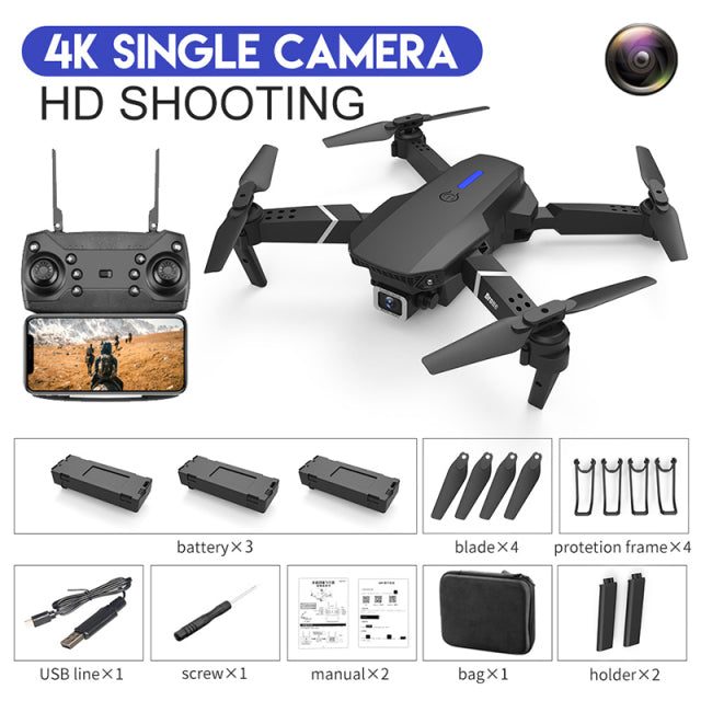 2022 NEW E88 Mini Drone 4K HD Daul Camera With Wifi FPV Portable Foldable Remote Control Drones Rc Quadcopter Camera Dron Toys 4K Black Bag 3B - Tophatter Daily Deals