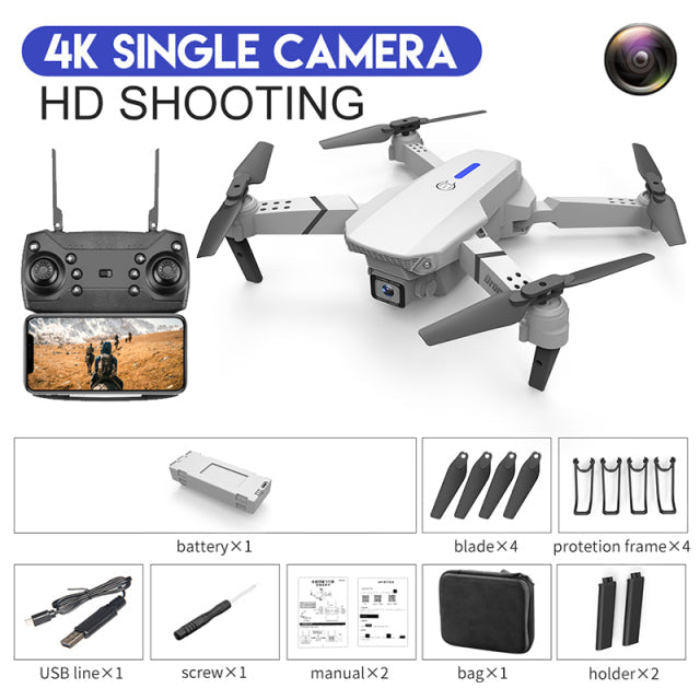 2022 NEW E88 Mini Drone 4K HD Daul Camera With Wifi FPV Portable Foldable Remote Control Drones Rc Quadcopter Camera Dron Toys 4K White Bag - Tophatter Daily Deals