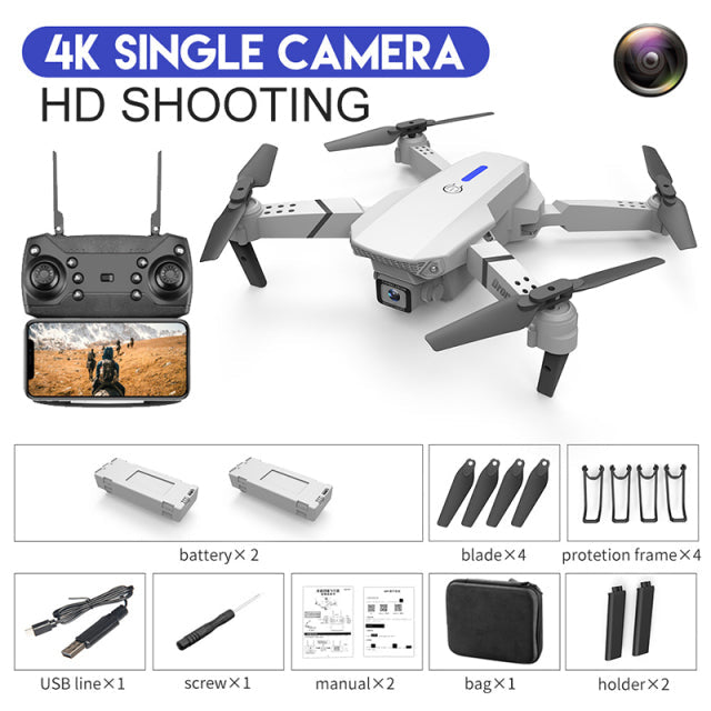 2022 NEW E88 Mini Drone 4K HD Daul Camera With Wifi FPV Portable Foldable Remote Control Drones Rc Quadcopter Camera Dron Toys 4K White Bag 2B - Tophatter Daily Deals