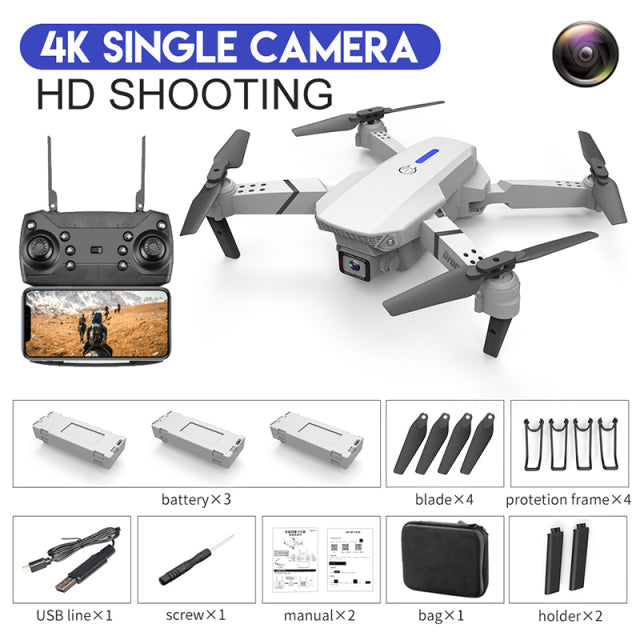2022 NEW E88 Mini Drone 4K HD Daul Camera With Wifi FPV Portable Foldable Remote Control Drones Rc Quadcopter Camera Dron Toys 4K White Bag 3B - Tophatter Daily Deals