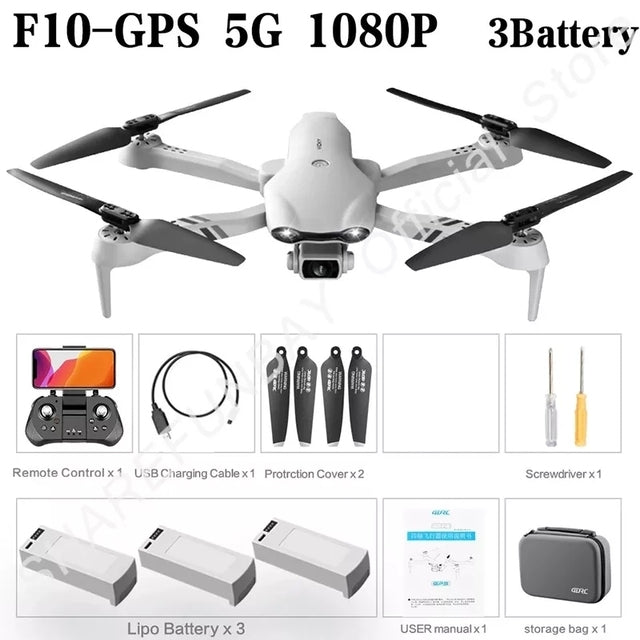 SHAREFUNBAY New F10 Drone 4k Profesional GPS Drones With Camera Hd 4k Cameras Rc Helicopter 5G WiFi Fpv Drones Quadcopter Toys F10-GPS-1080P-3B - Tophatter Daily Deals