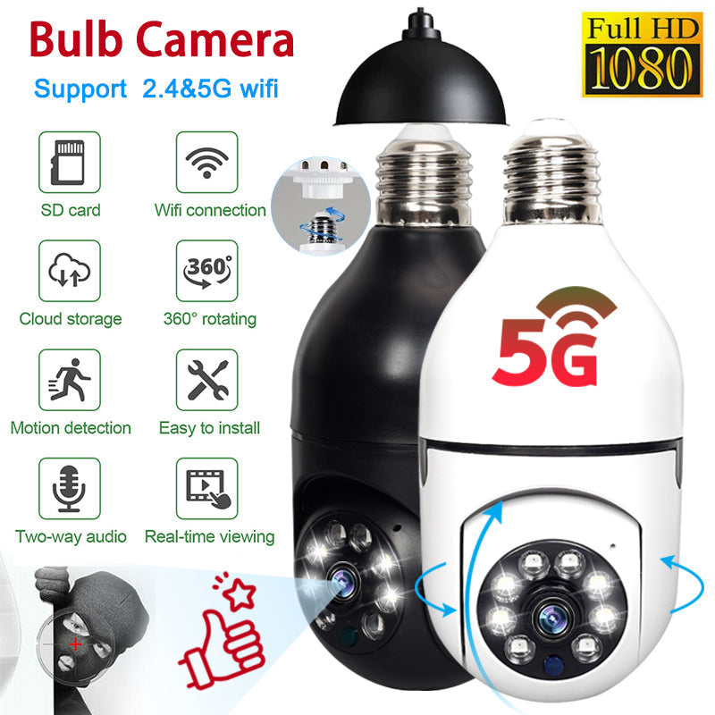 5G Wifi E27 Bulb Surveillance Camera Night Vision Full Color Automatic Human Tracking 4X Digital Zoom Video Security Monitor Cam - Tophatter Daily Deals