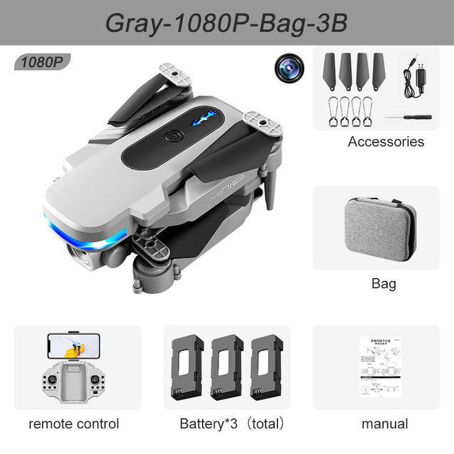 New KY910 Mini Drone 4K Professional HD Dual Camera 2.4G Wifi FPV Foldable RC Quadcopter Aerial Photography Aircraft Gray 1080P Bag 3B China - Tophatter Daily Deals