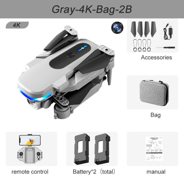 New KY910 Mini Drone 4K Professional HD Dual Camera 2.4G Wifi FPV Foldable RC Quadcopter Aerial Photography Aircraft Gray 4K Bag 2B China - Tophatter Daily Deals