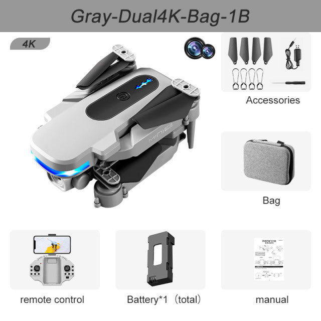 New KY910 Mini Drone 4K Professional HD Dual Camera 2.4G Wifi FPV Foldable RC Quadcopter Aerial Photography Aircraft Gray Dual4K Bag China - Tophatter Daily Deals