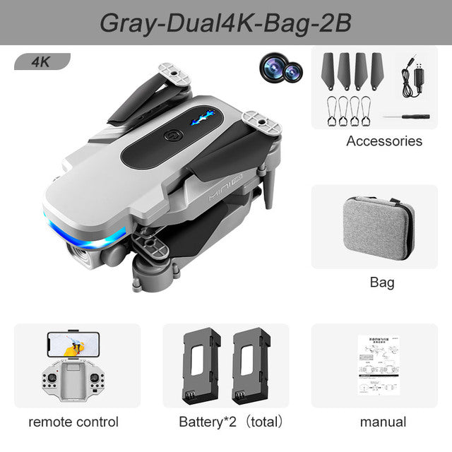 New KY910 Mini Drone 4K Professional HD Dual Camera 2.4G Wifi FPV Foldable RC Quadcopter Aerial Photography Aircraft Gray Dual4K Bag 2B China - Tophatter Daily Deals