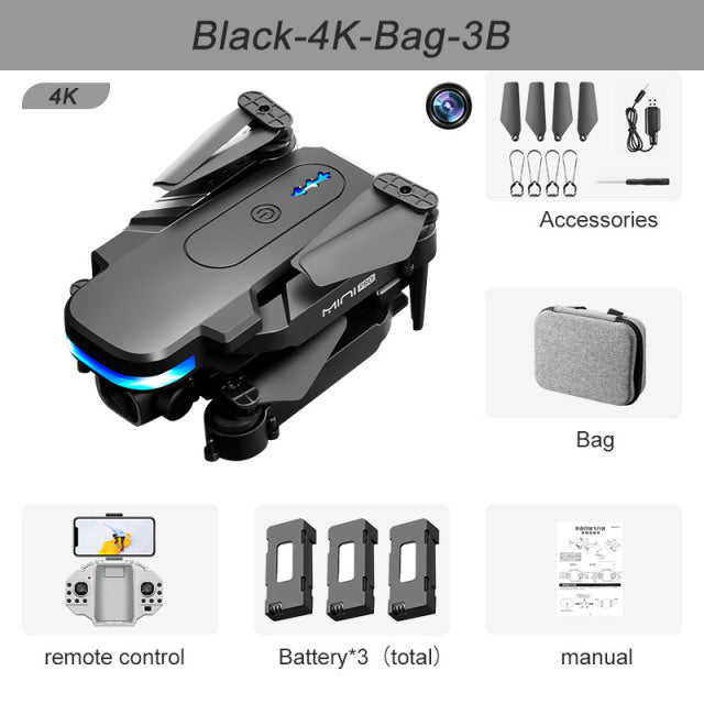 New KY910 Mini Drone 4K Professional HD Dual Camera 2.4G Wifi FPV Foldable RC Quadcopter Aerial Photography Aircraft Black 4K Bag 3B China - Tophatter Daily Deals