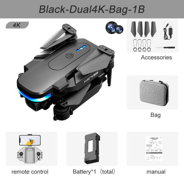 New KY910 Mini Drone 4K Professional HD Dual Camera 2.4G Wifi FPV Foldable RC Quadcopter Aerial Photography Aircraft Black Dual4K Bag China - Tophatter Daily Deals