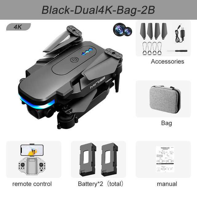 New KY910 Mini Drone 4K Professional HD Dual Camera 2.4G Wifi FPV Foldable RC Quadcopter Aerial Photography Aircraft Black Dual4K Bag 2B China - Tophatter Daily Deals
