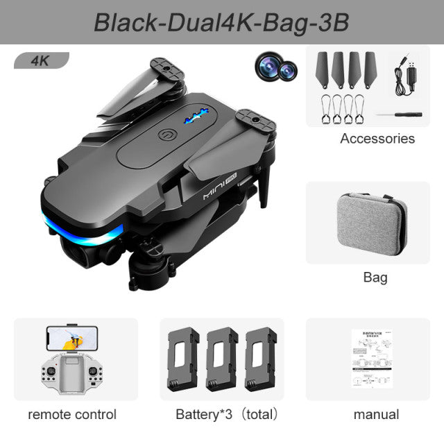 New KY910 Mini Drone 4K Professional HD Dual Camera 2.4G Wifi FPV Foldable RC Quadcopter Aerial Photography Aircraft Black Dual4K Bag 3B China - Tophatter Daily Deals