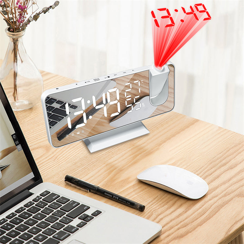 FM Radio LED Digital Smart Alarm Clock Watch Table Electronic Desktop Clocks USB Wake Up Clock with 180° Time Projector Snooze - Tophatter Daily Deals