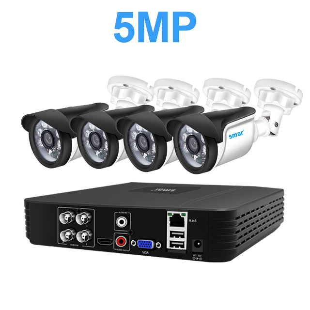 4CH CCTV System 5MP 1080P 720P AHD Camera Kit 5 in 1 Video Recorder Surveillance System Outdoor Security Camera Kit Email Alarm None 5MP AHD Camera Kit - Tophatter Daily Deals