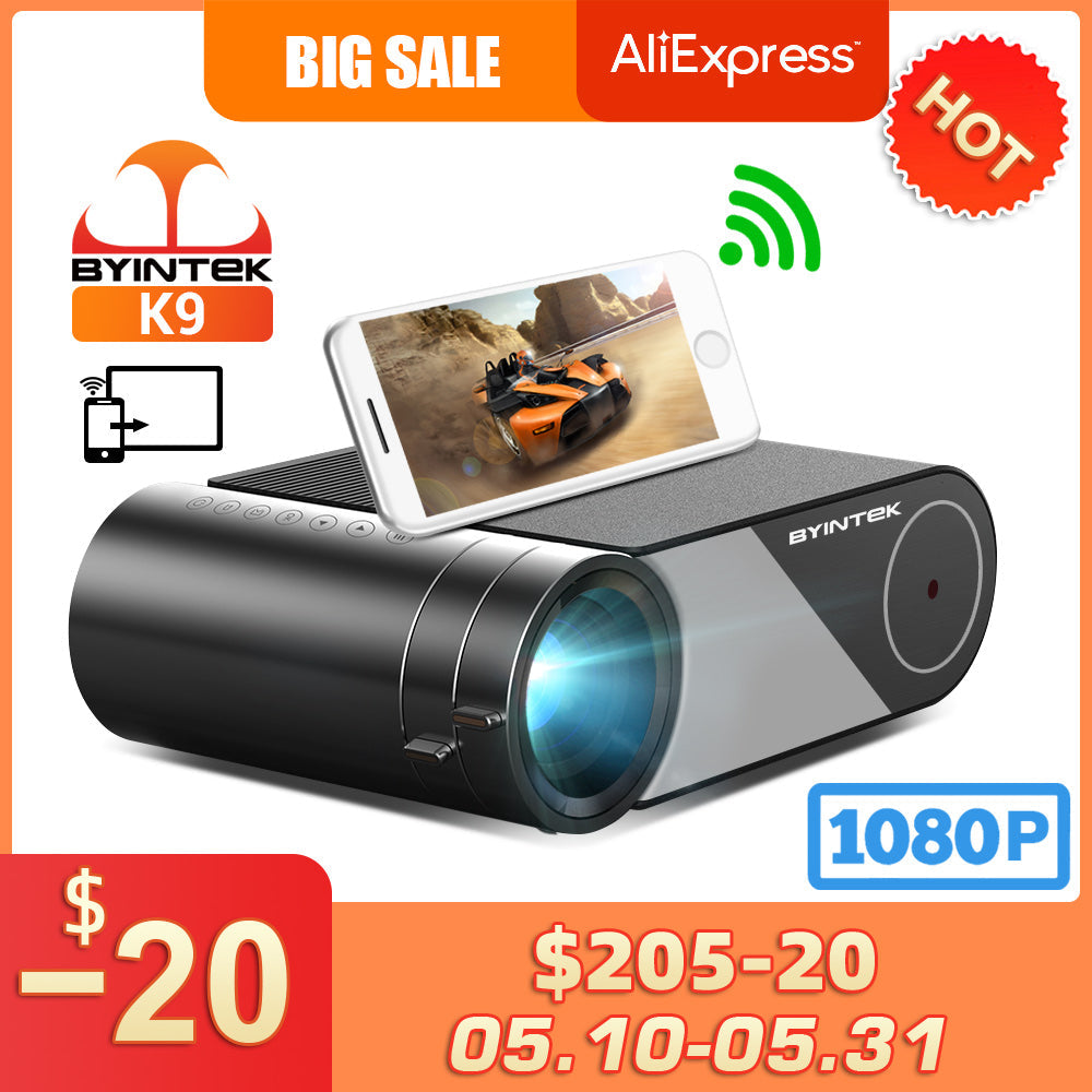 BYINTEK K9 Mini 1280*720P Portable Video Home Theater HD LED Projector for 1080P 3D 4K (Option Multi-Screen For Iphone） - Tophatter Daily Deals